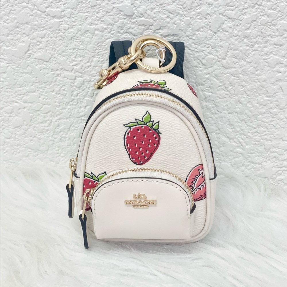 Coach CAO93 Mini Court Backpack Bag Charm With Strawberry Print